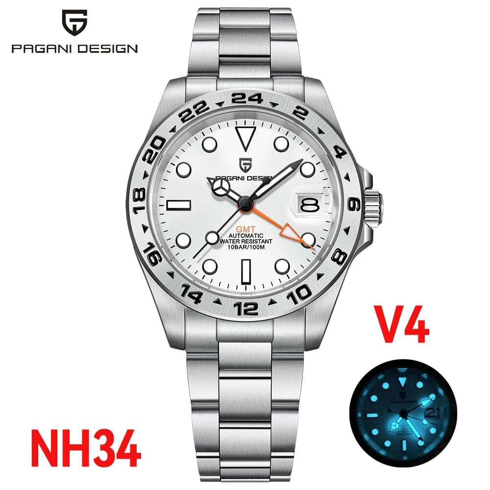 （Local delivery）PAGANI DESIGN 2025 New NH34 Men's GMT Automatic Mechanical Watches Stainless Steel 10Bar Sport BWG-9 Clock