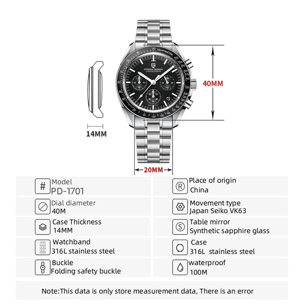 2025 New PAGANI DESIGN V5 Moon Men's Watches Top Luxury Quartz Watch For Men Chronograph Waterproof Sport Stainless Steel Clock