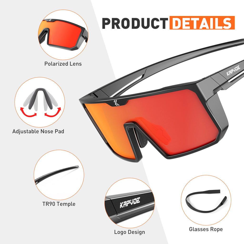 KAPVOE Polarized Cycling Glasses Sports Sunglasses for Men Women, UV400 Protection MTB Bicycle Baseball Mountain Bike Glasses