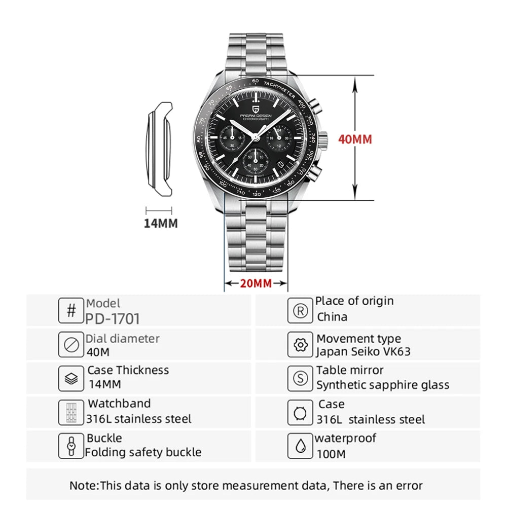 2025 New PAGANI DESIGN V5 Moon Men's Watches Top Luxury Quartz Watch For Men Chronograph Waterproof Sport Stainless Steel Clock