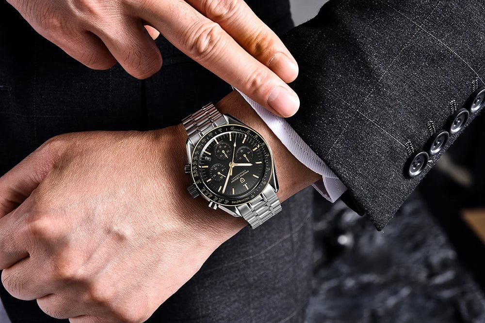 PAGANI DESIGN 2025 New Moon Watch Retro Luxury Quartz Watches For Men Stainless steel Luminous waterproof Sport Chronograph Man